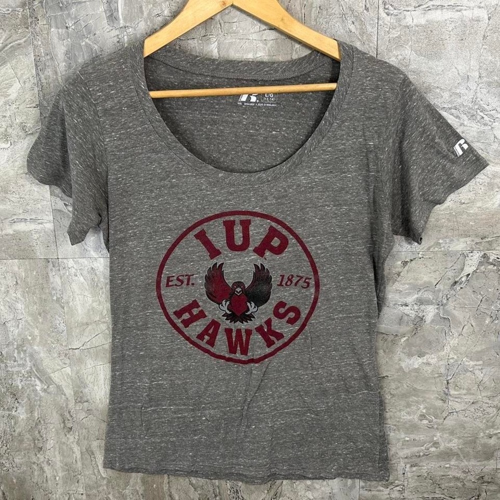 Russell Grey and red IUP‎ Hawks short sleeve tee  Kids Large 12-14 #sportswear